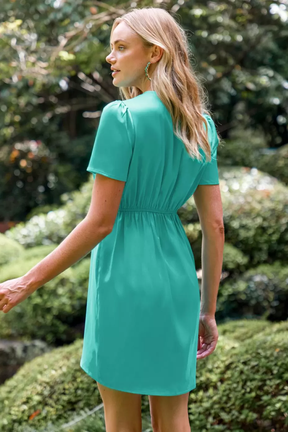 Hot Cupshe Teal Surplice Tulip Hem Mini Dress Green