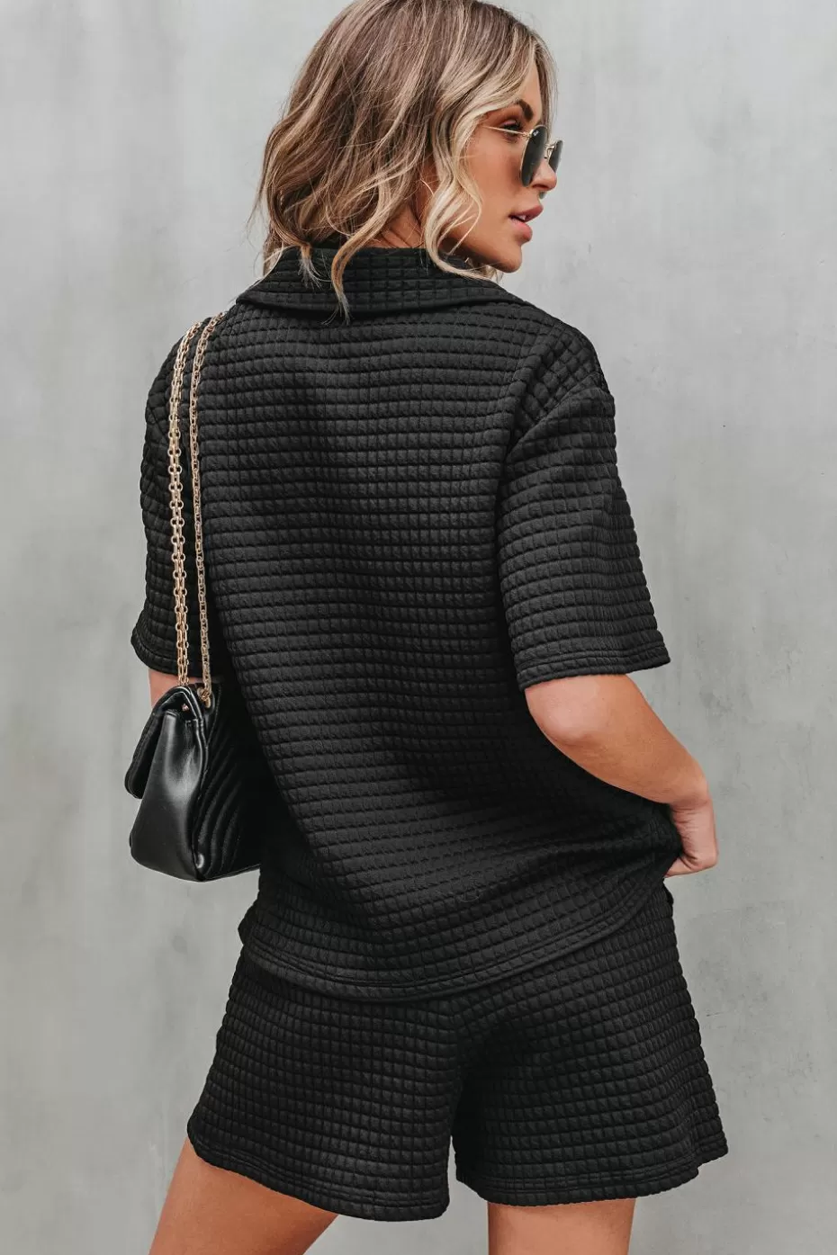 Sale Cupshe Textured Knit O-Ring Top & Shorts Set Black