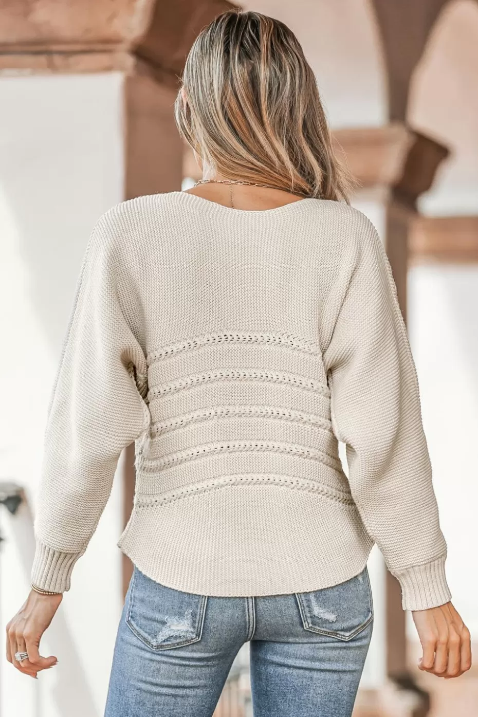 Hot Cupshe Toasty Crochet Knit Drop Shoulder Sweater Apricot
