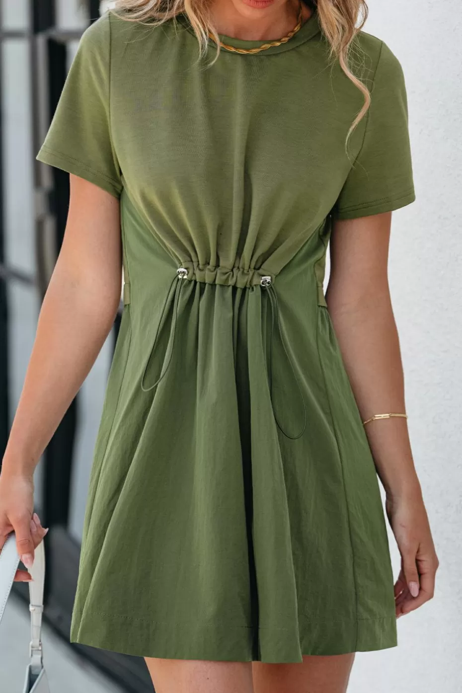 Store Cupshe Toggle Drawstring Mini Dress Green