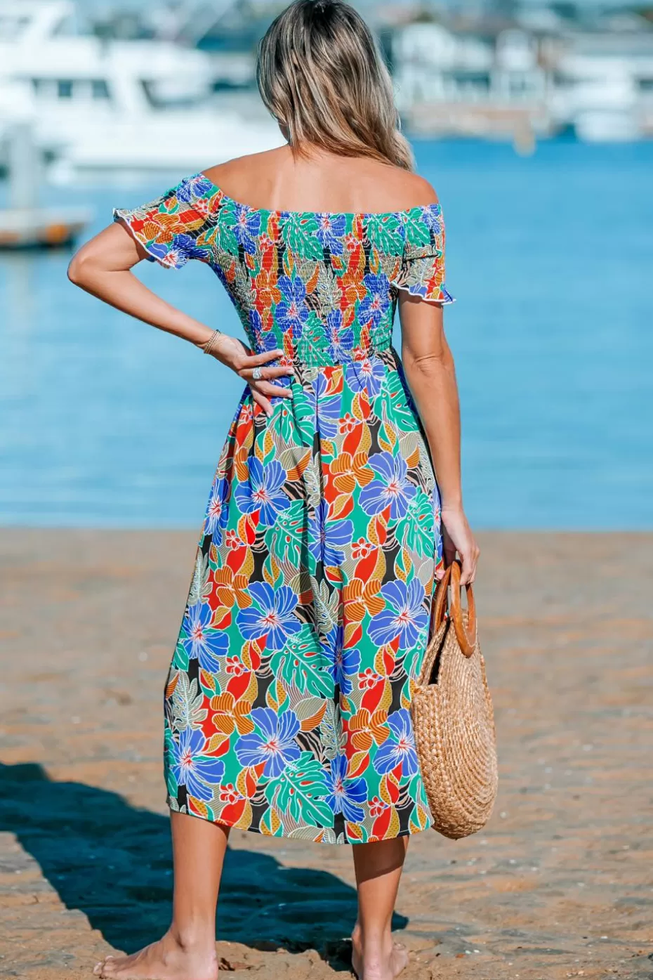 Outlet Cupshe Tropical Bloom Off-Shoulder Smocked Maxi Dress Red