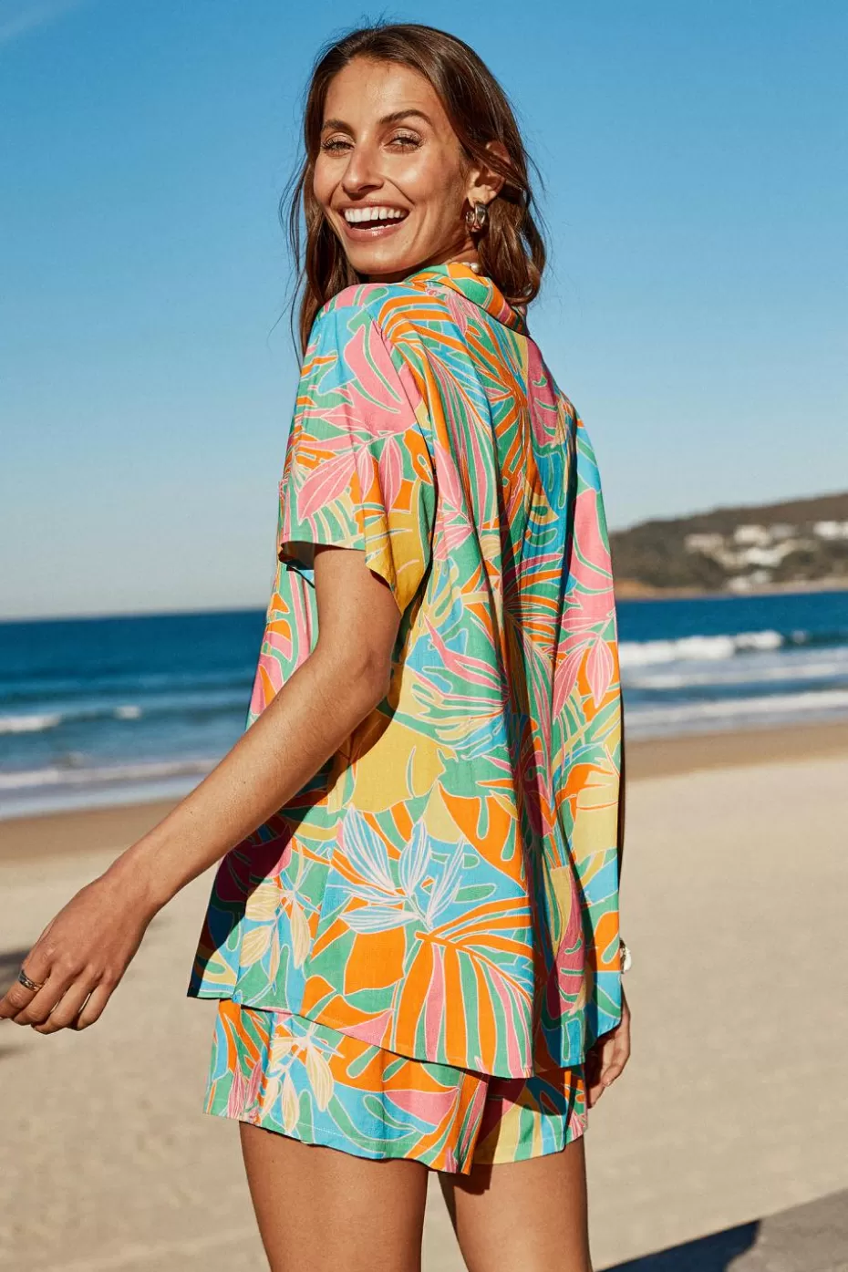 Discount Cupshe Tropical Floral Print Oversized Cover-Up Shirt Multi