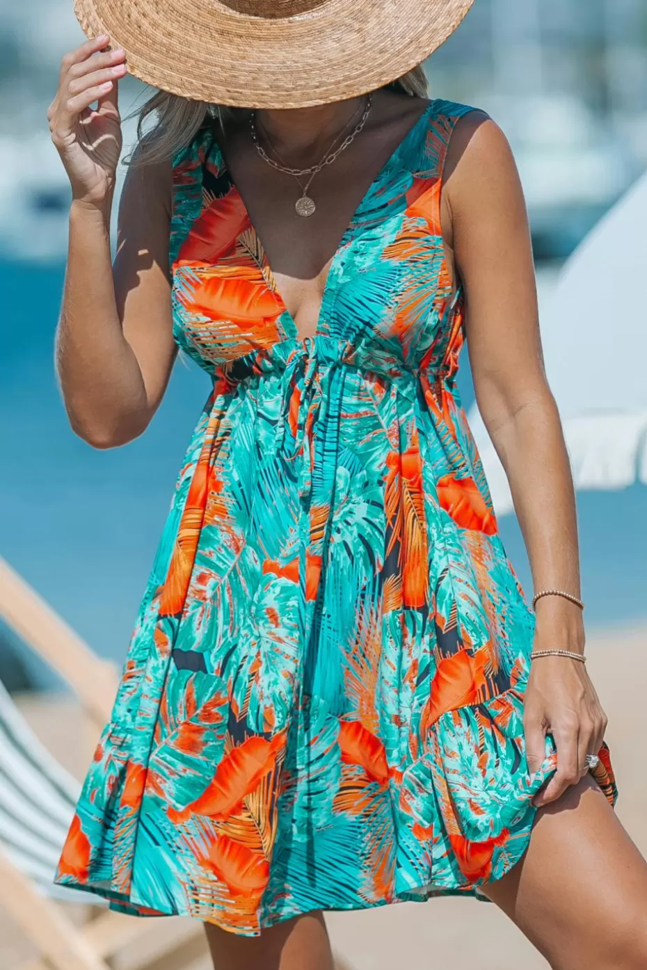 Best Cupshe Tropical Floral Print Plunging Mini Dress Orange