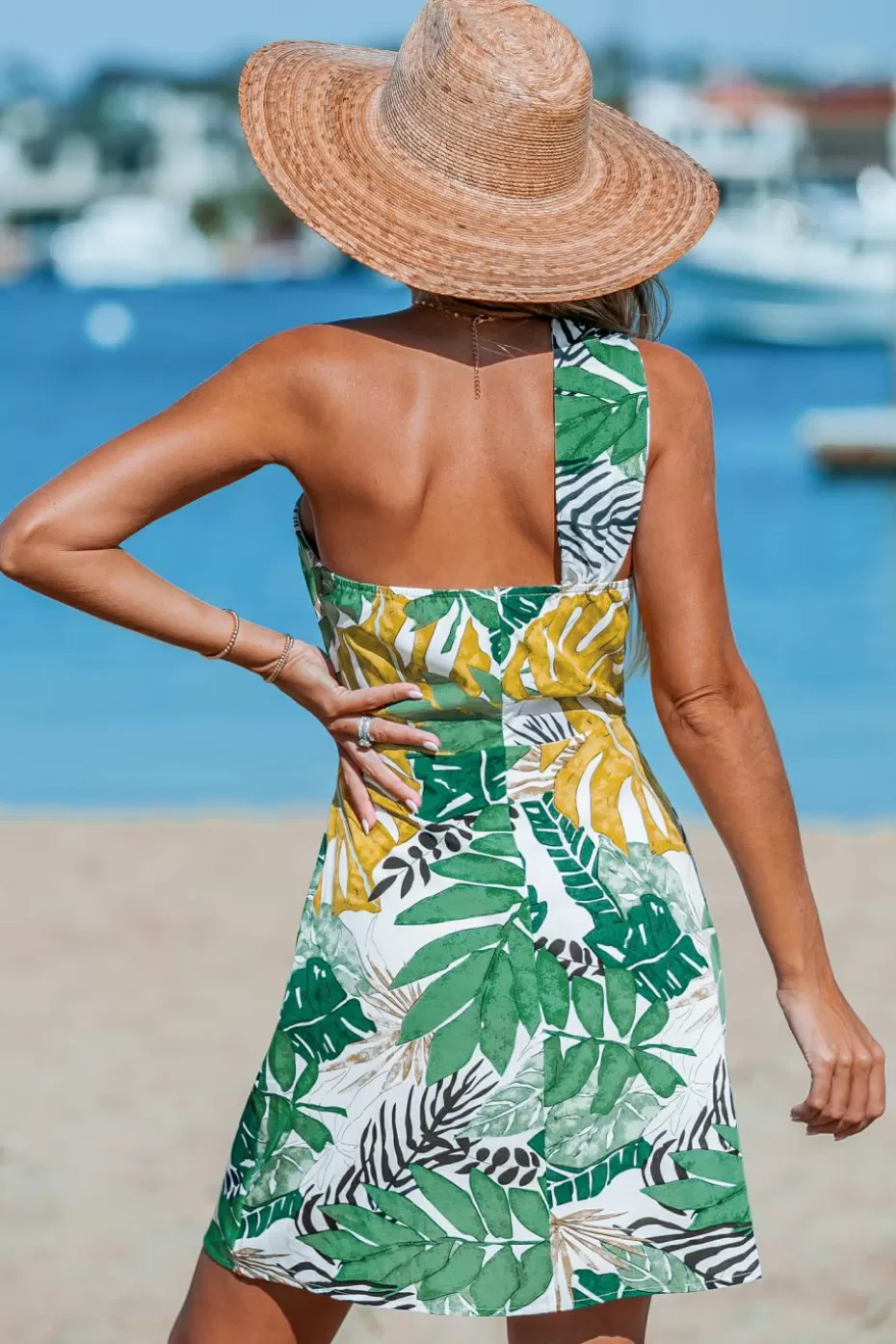 Shop Cupshe Tropical Leaf One-Shoulder Wrap Dress Green