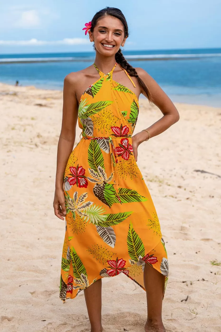 Outlet Cupshe Tropical Sunset Asymmetrical Midi Dress Orange