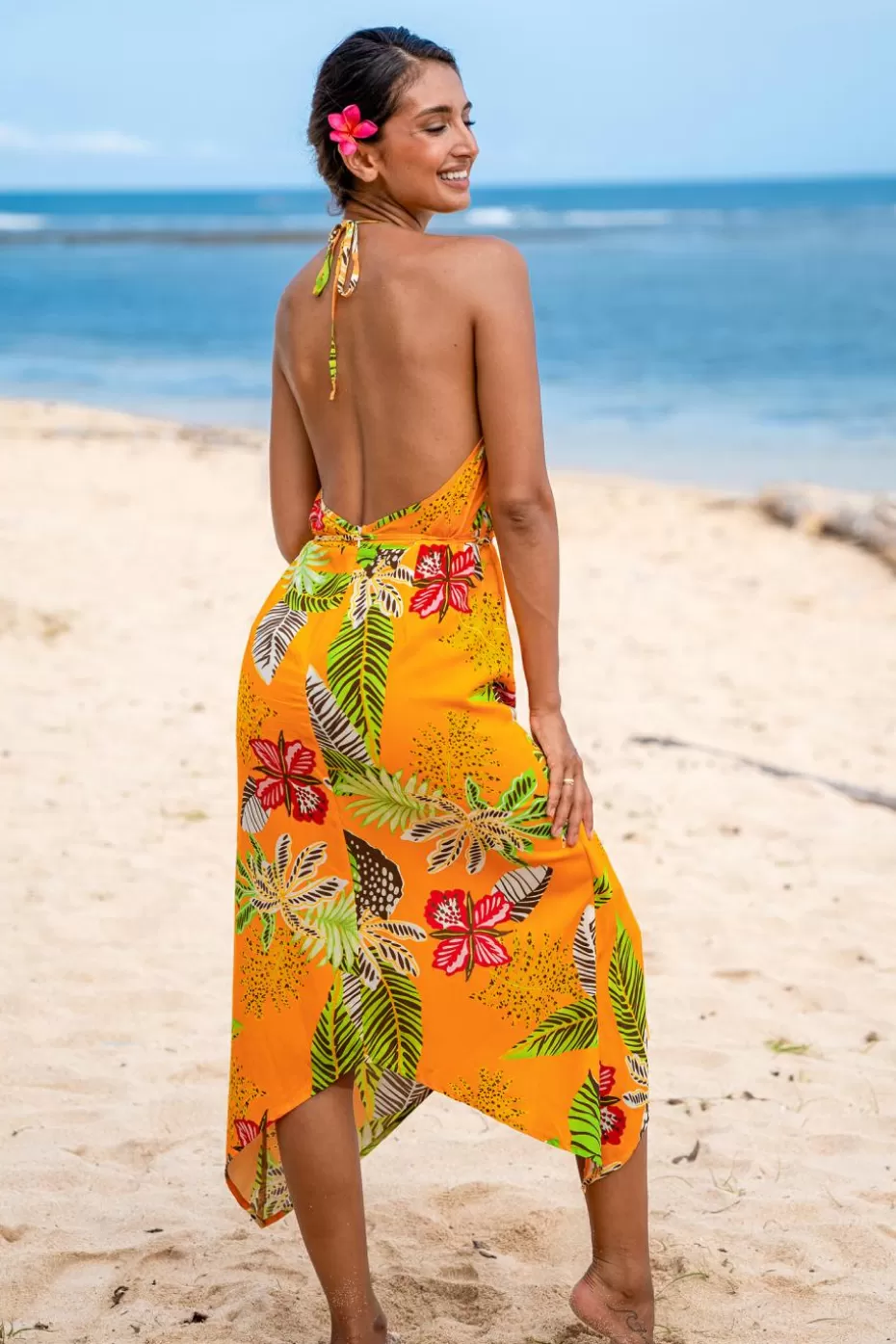 Outlet Cupshe Tropical Sunset Asymmetrical Midi Dress Orange
