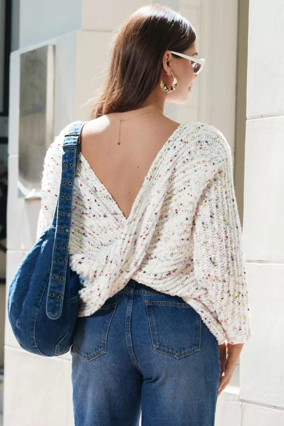 Online Cupshe Twist Back Round Neck Sweater White