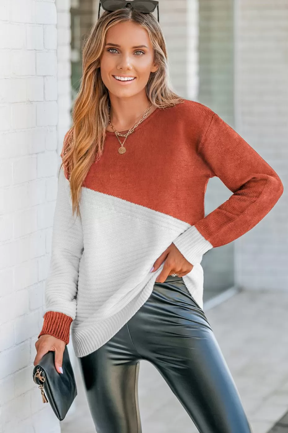 Best Cupshe Two-Tone Ribbed Sweater Red