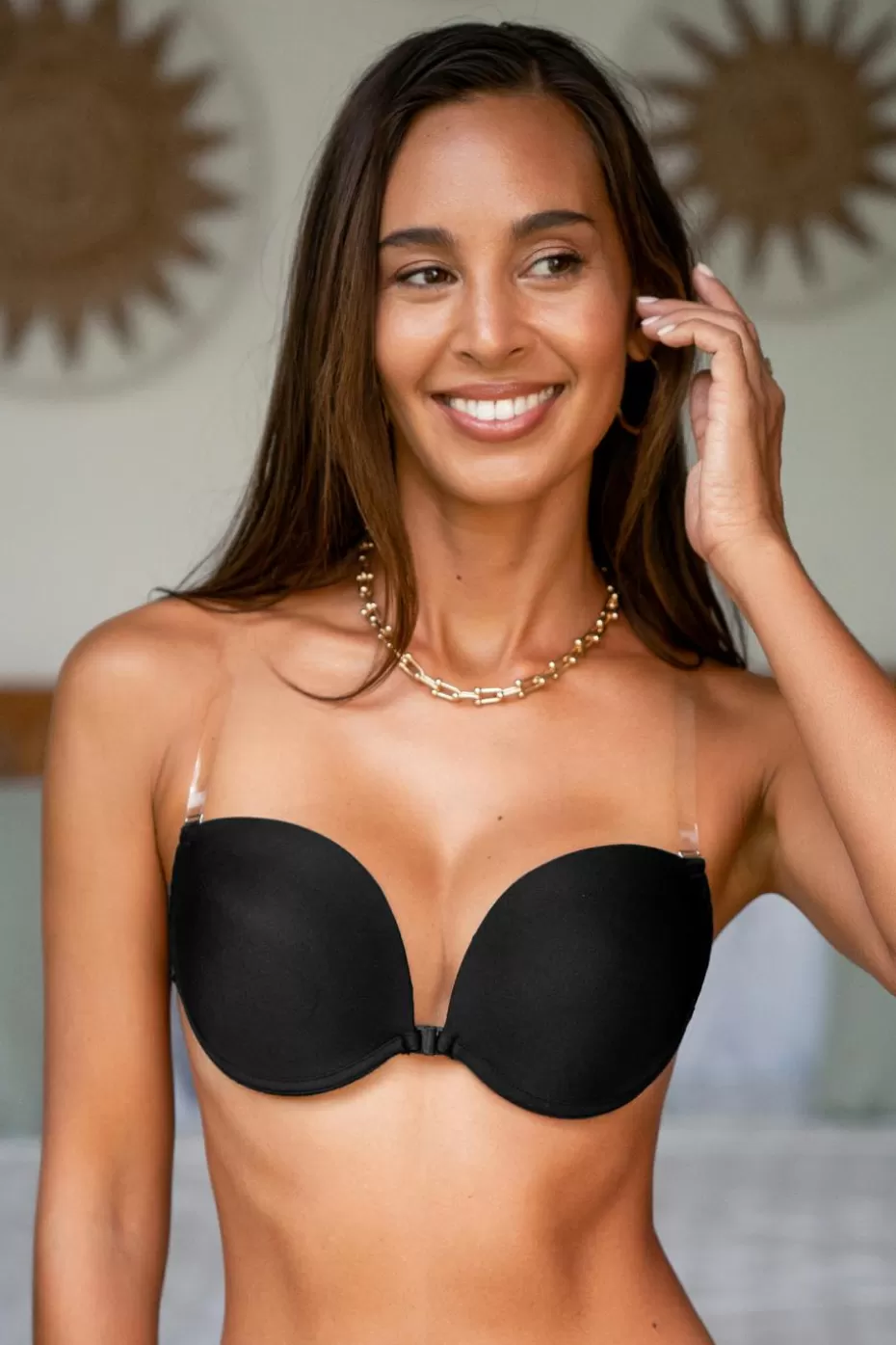 Sale Cupshe Underwire Clear Strap Bra Black