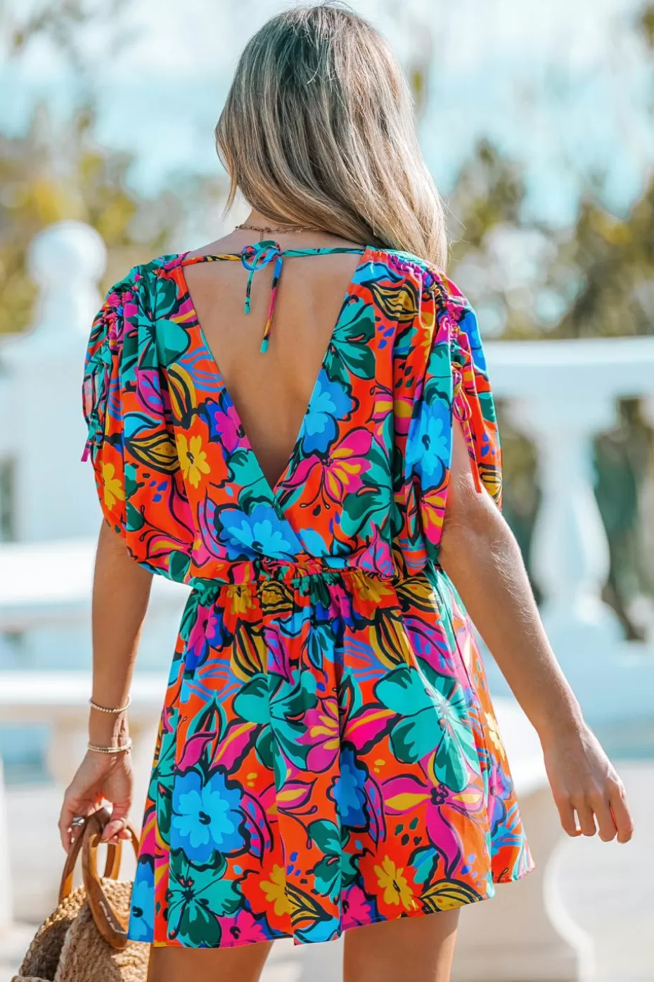 Hot Cupshe Vibrant Tropical Surplice Mini Dress Red/Blue