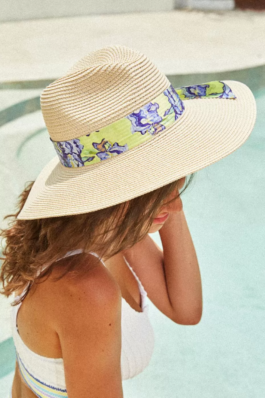 New Cupshe Watercolor Band Wide Brim Straw Hat Beige