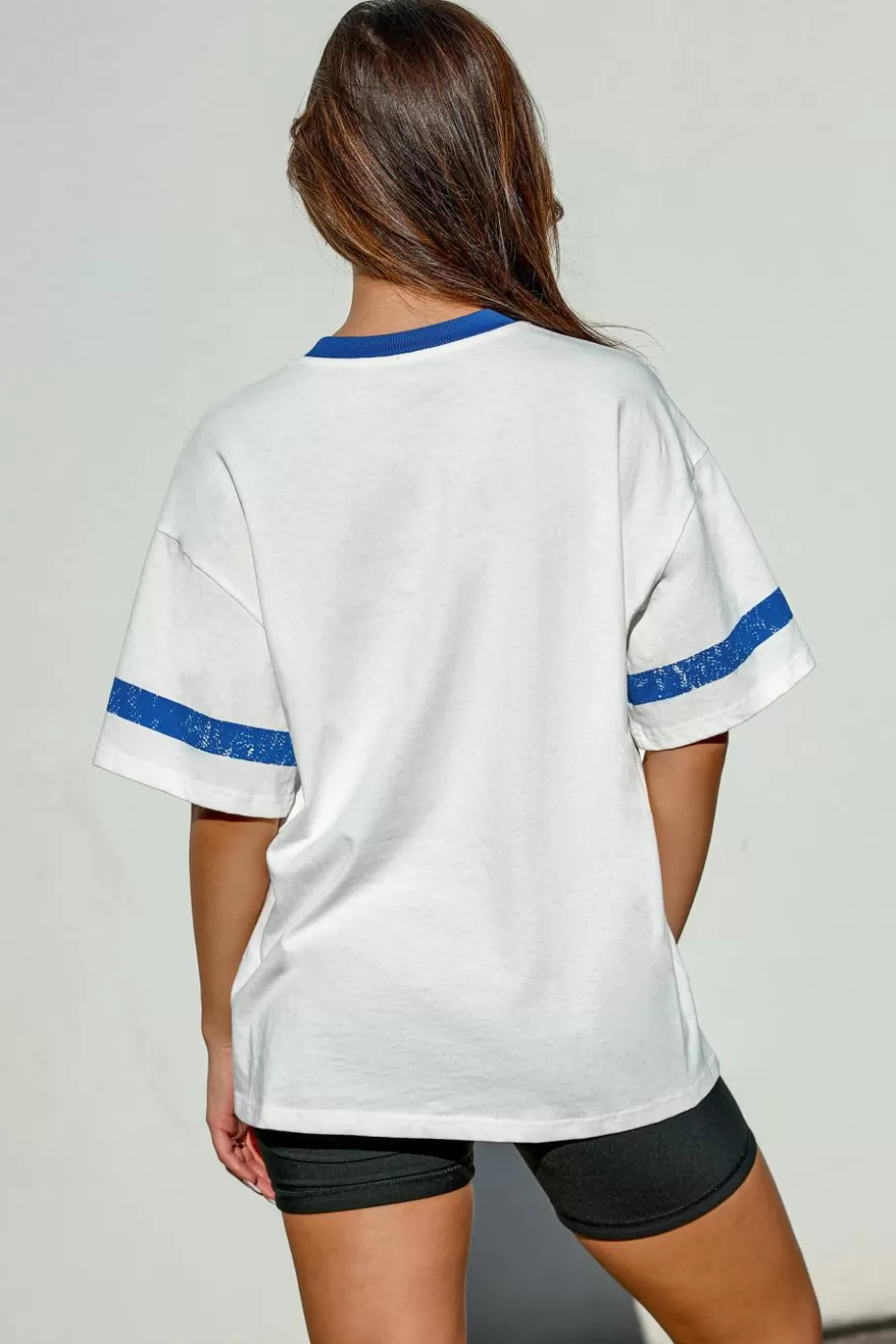 Hot Cupshe & Blue Round Neck Short Sleeve Boston Tee White