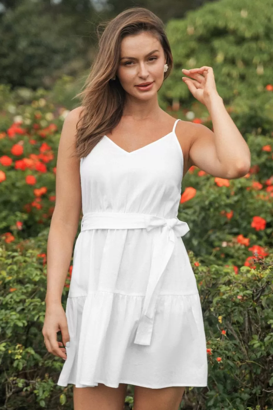 Best Sale Cupshe Belted V-Neck Mini Dress White