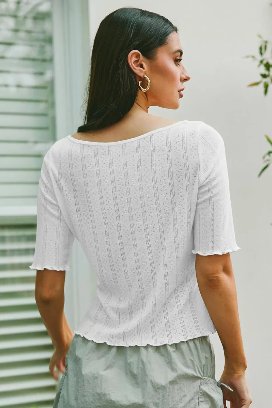 Store Cupshe Boat Neck Half Sleeve Top White