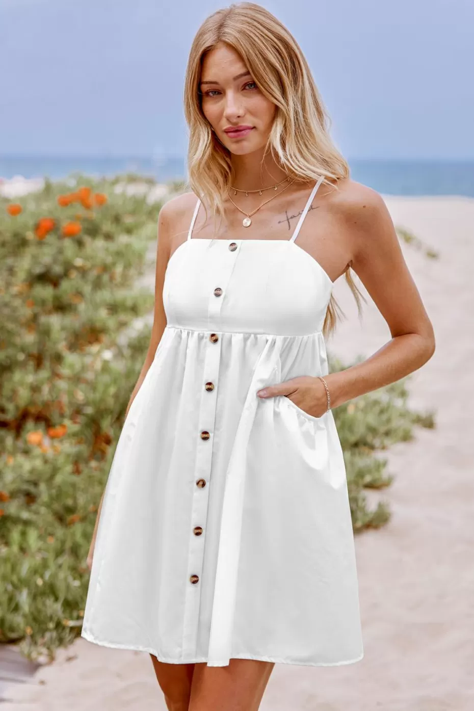 Shop Cupshe Button-Front Cami Dress White