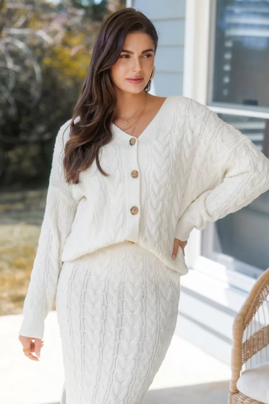 Shop Cupshe Cable Knit Front Button Cardigan White