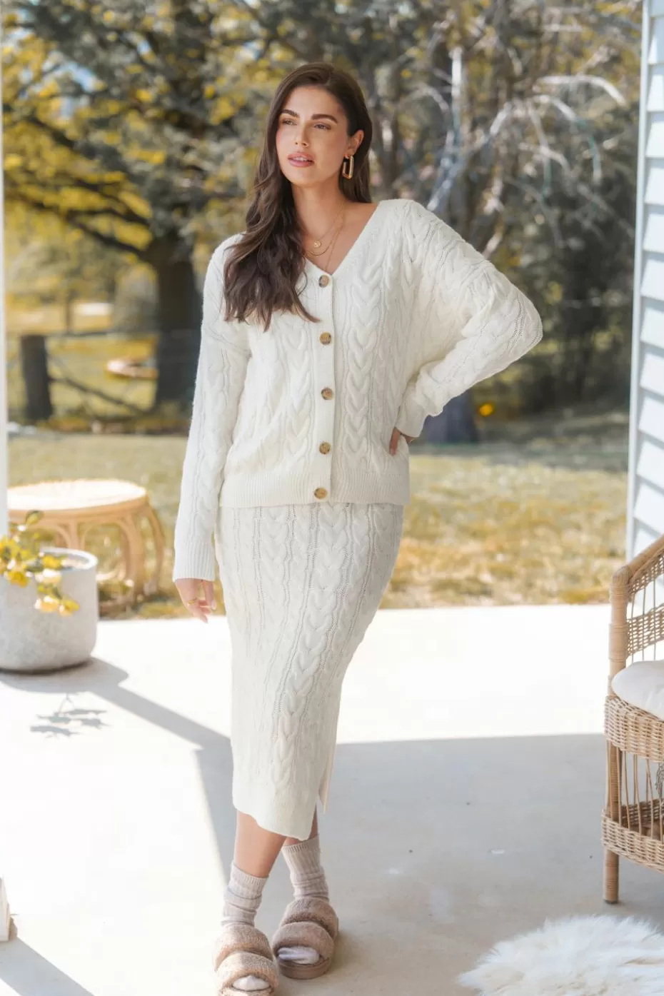 Shop Cupshe Cable Knit Front Button Cardigan White