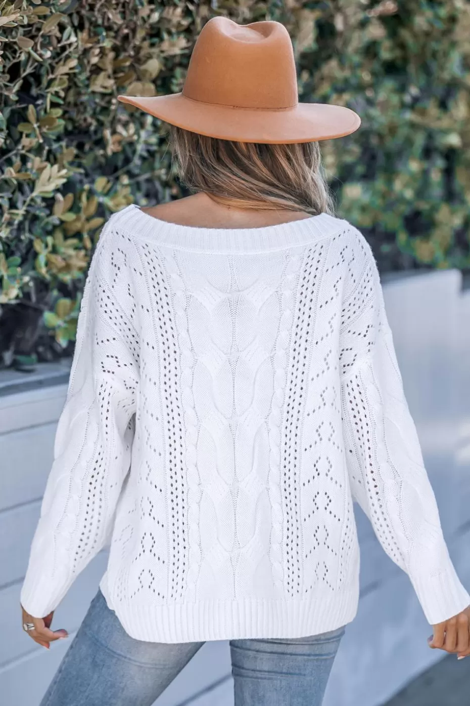 Flash Sale Cupshe Cable Knit Off-Shoulder Long Sleeve Sweater White
