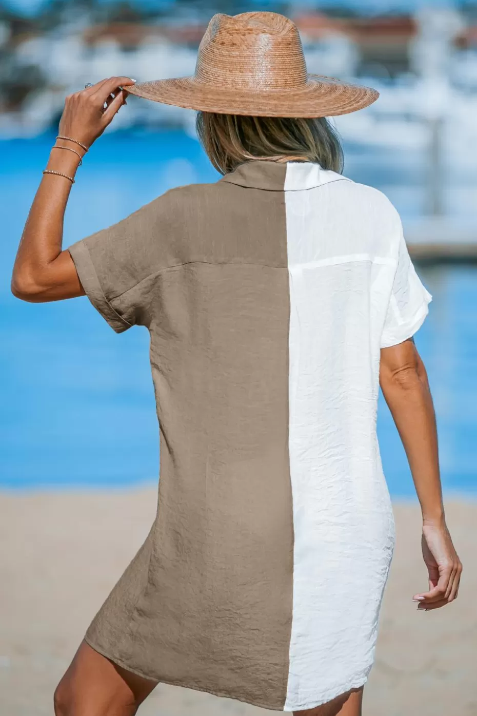 Best Sale Cupshe Collared Button Front Cover-Up T-Shirt Dress White