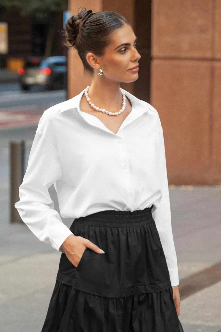 Best Sale Cupshe Collared Front Button Long Sleeve Blouse White