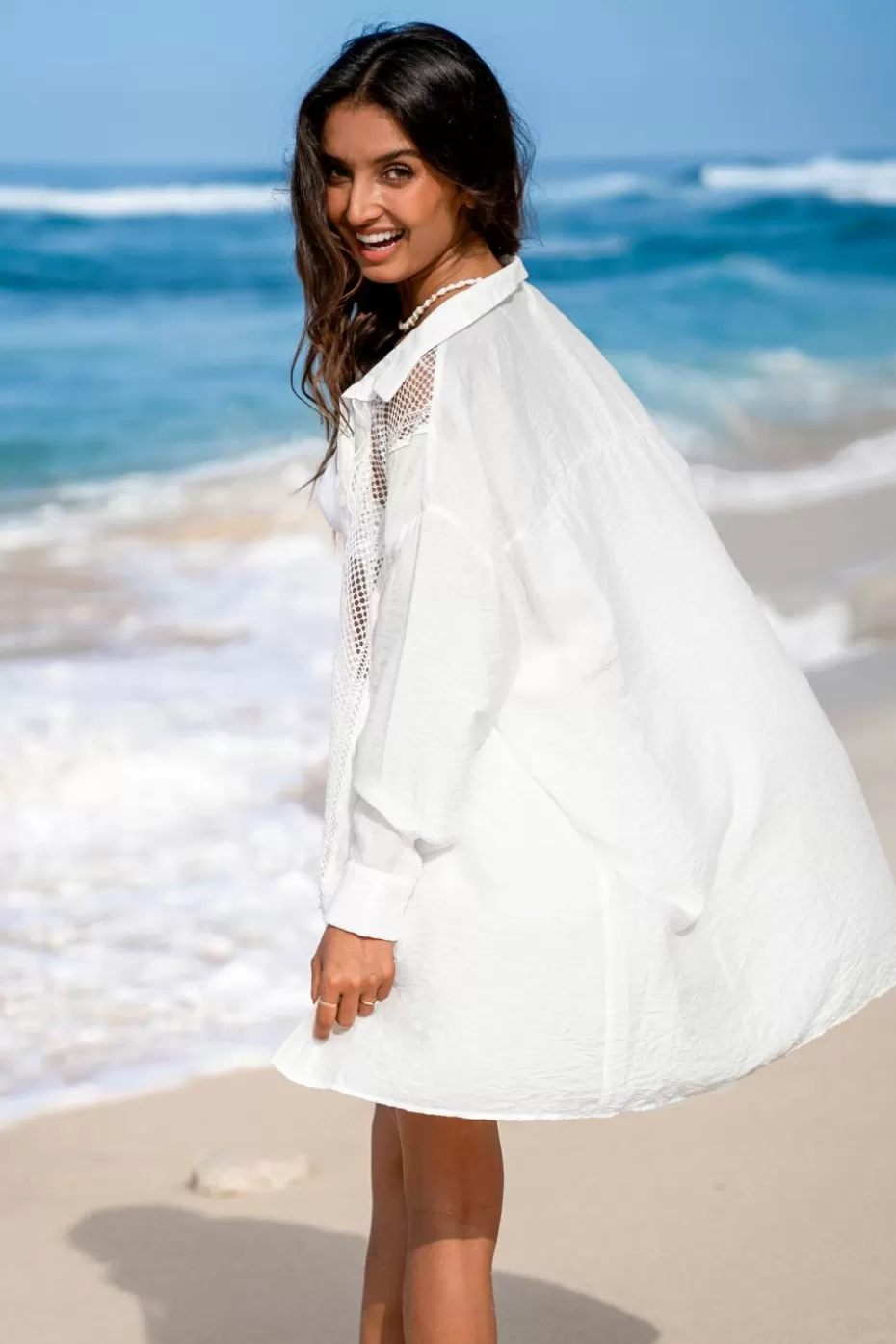 Fashion Cupshe Collared Lace Cover-Up White