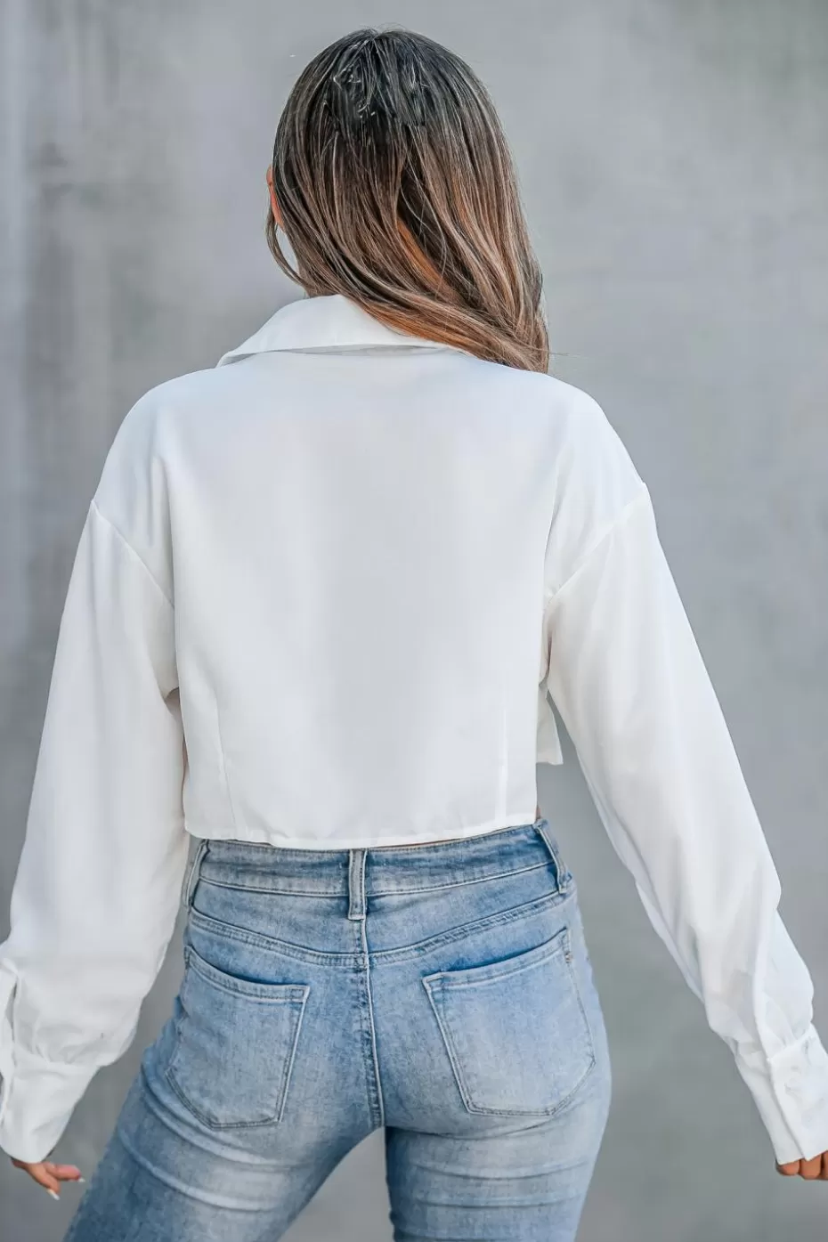 Outlet Cupshe Collared Long Sleeve Twisted Crop Top White