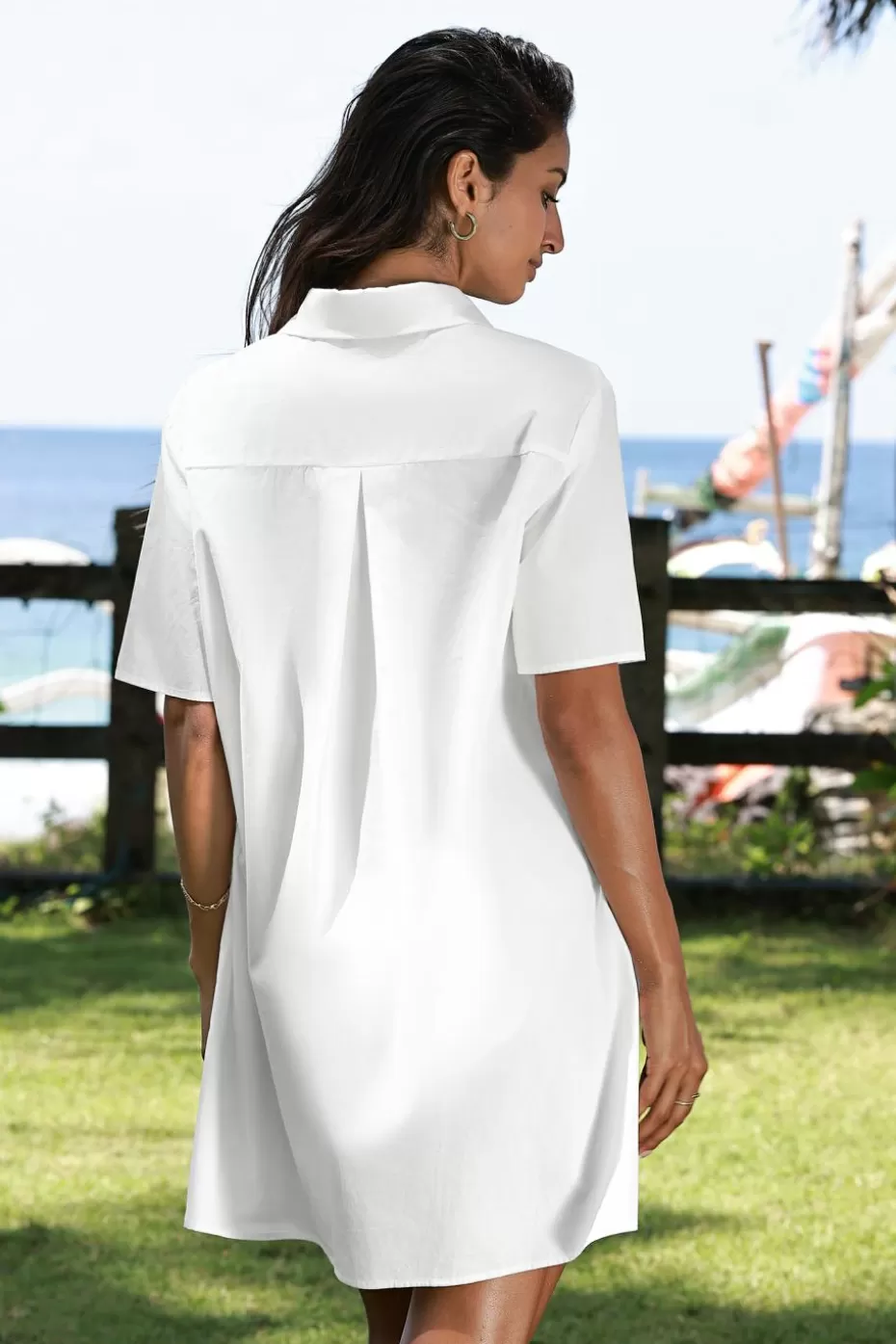 Fashion Cupshe Collared Short Sleeve Mini Shirt Dress White