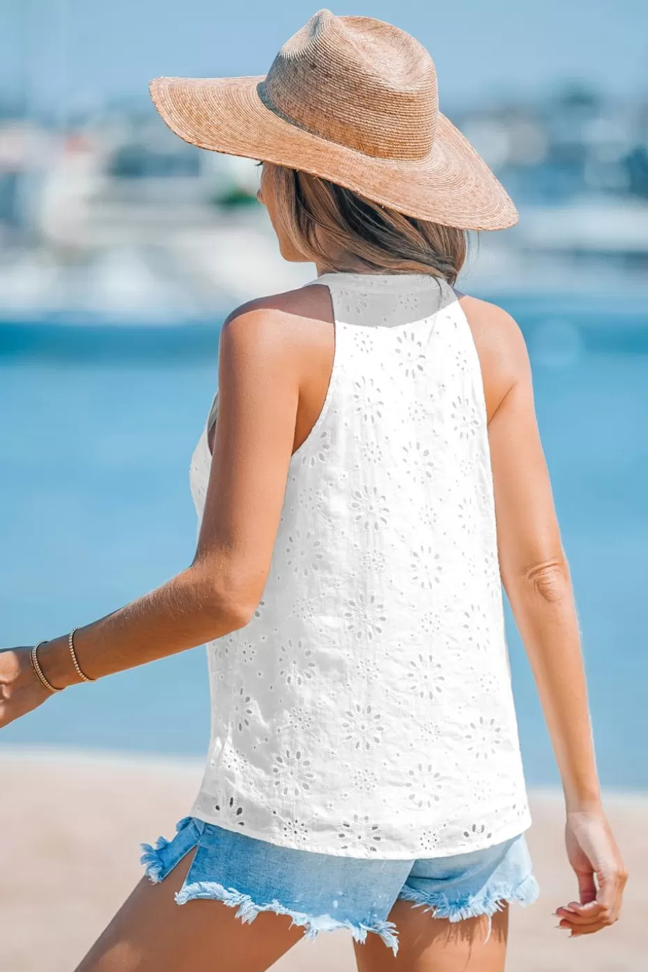 Clearance Cupshe Cotton Eyelet Sleeveless Blouse White