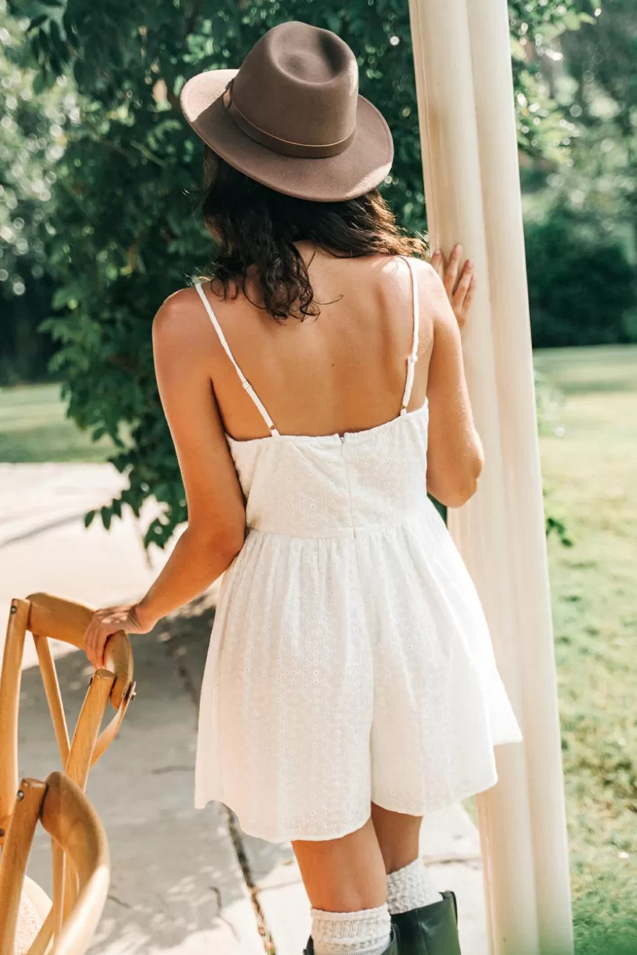 Outlet Cupshe Cotton Sleeveless Wide Leg Romper White
