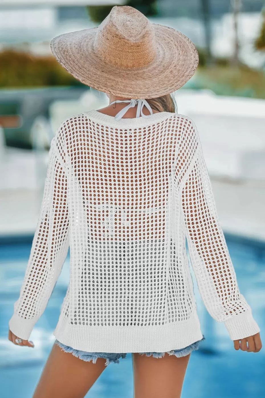 Store Cupshe Crochet V-Neck Cover-Up Top White