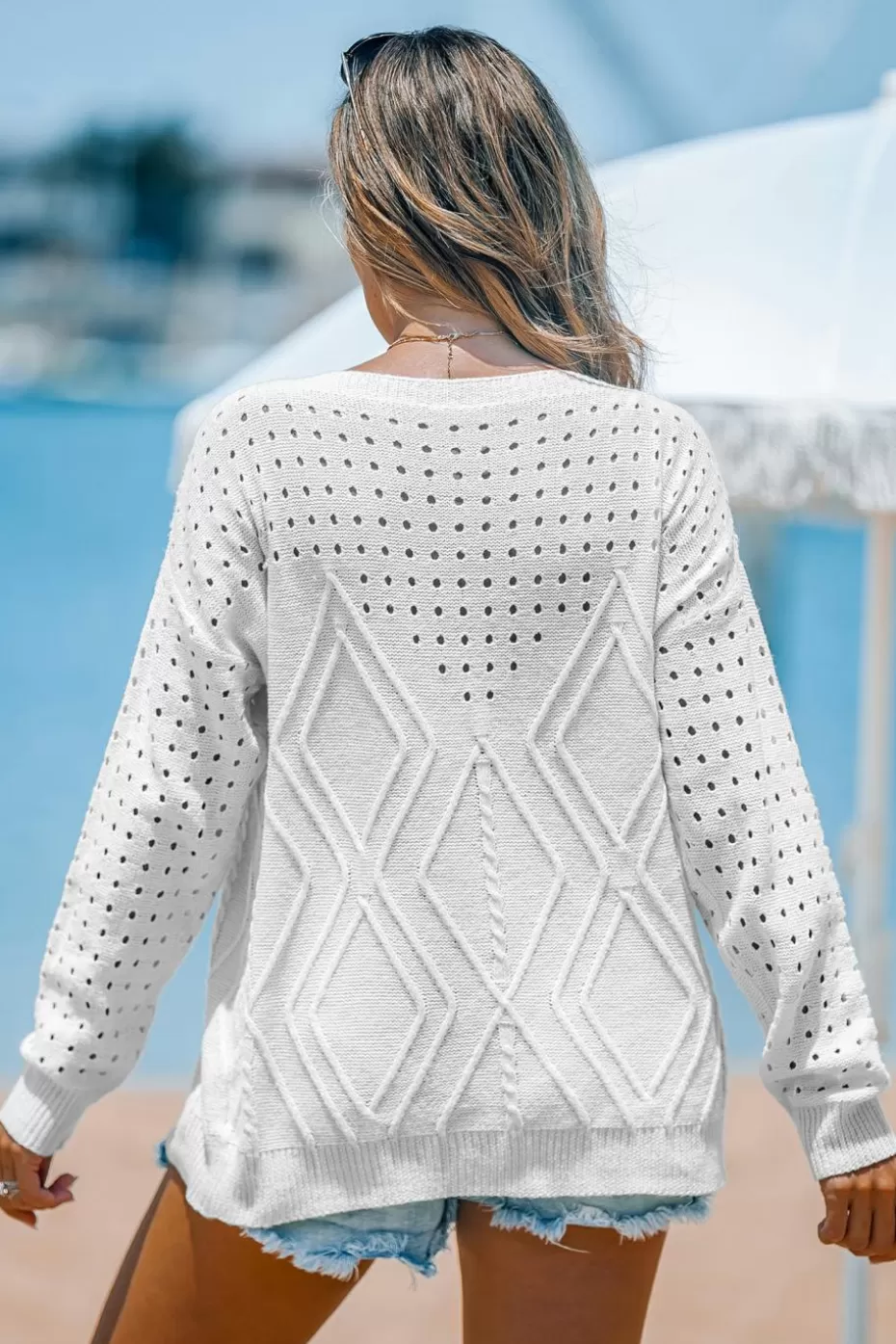 Discount Cupshe Cutout Knit Sweater White