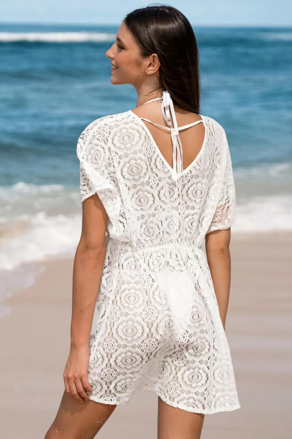 Online Cupshe Doily Dolman Sleeve Mini Cover-Up White