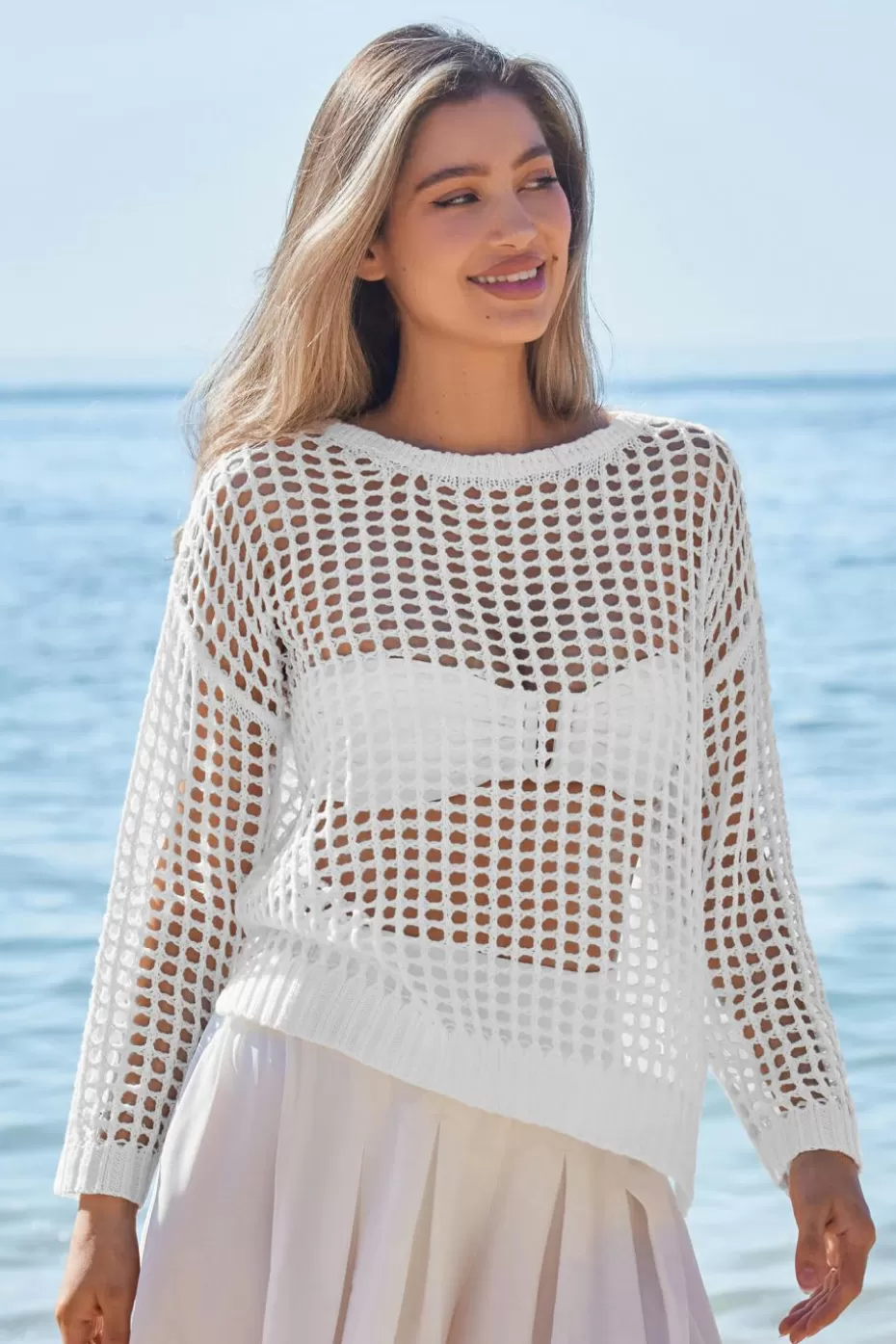 Best Sale Cupshe Drop Shoulder Long Sleeve Cover-Up White