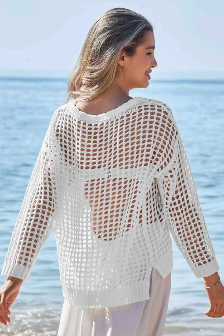 Best Sale Cupshe Drop Shoulder Long Sleeve Cover-Up White