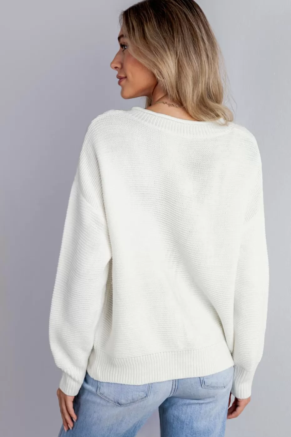 Clearance Cupshe Drop Shoulder Long Sleeve Sweater White