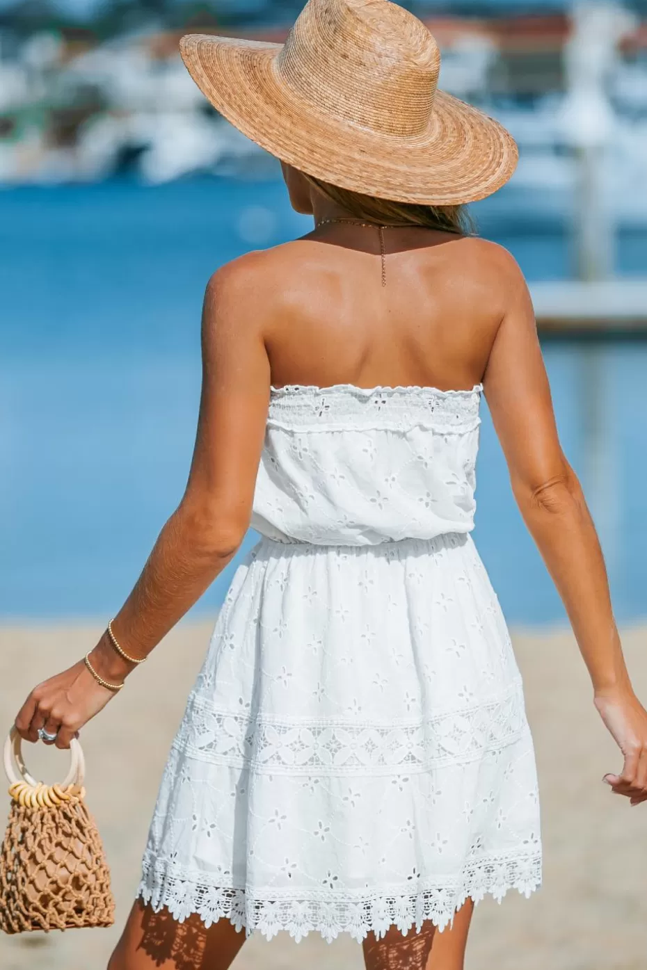 Online Cupshe Eyelet Cinched Waist Mini Tube Dress White