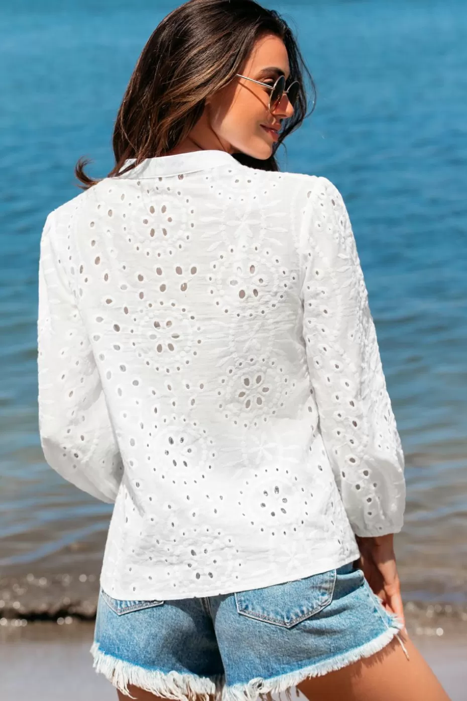 Outlet Cupshe Eyelet Puff Sleeve Blouse White