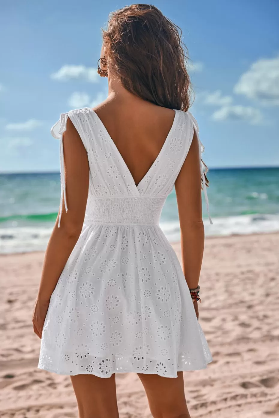 Shop Cupshe Eyelet Surplice Sleeveless Mini Dress White