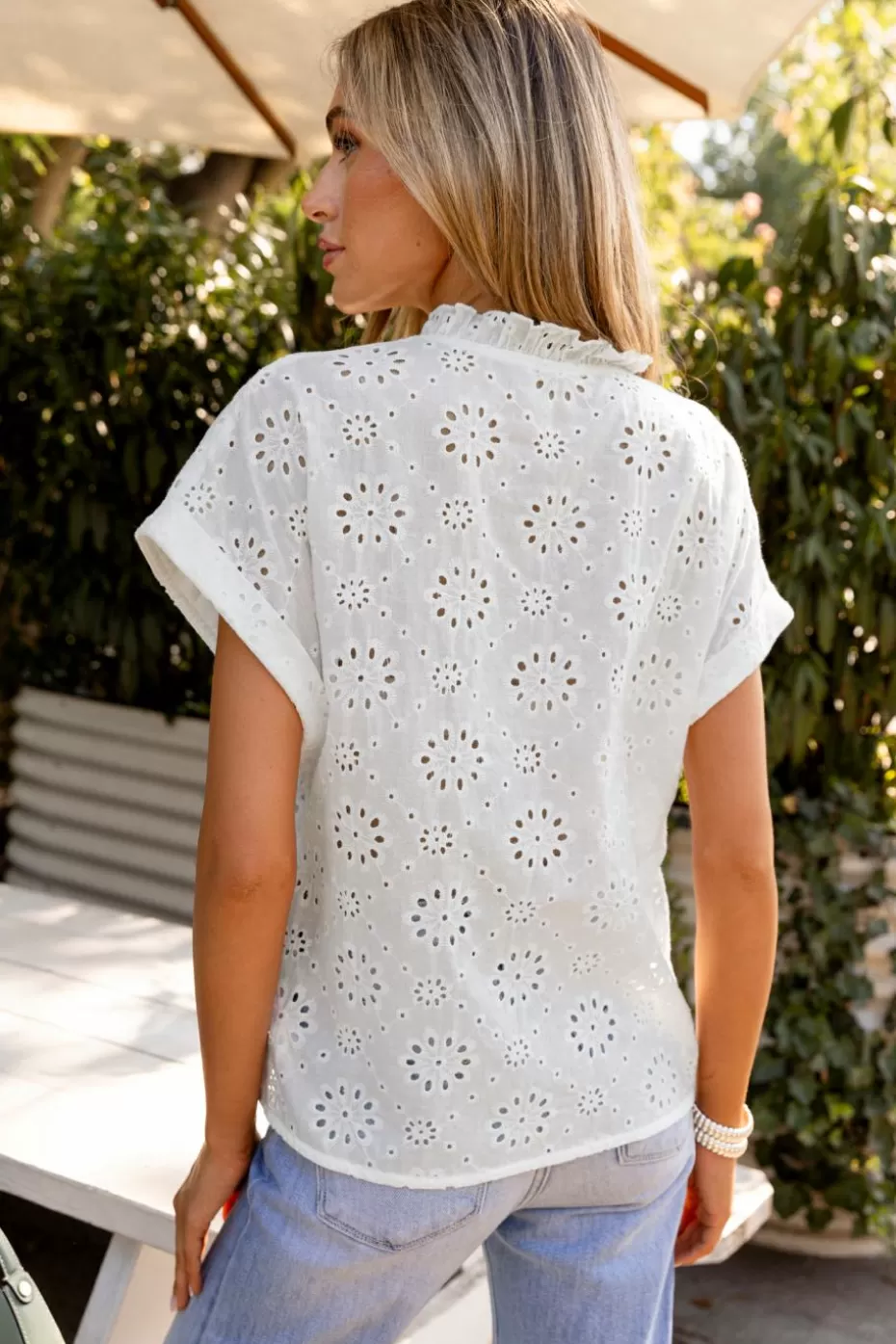 Shop Cupshe Eyelet V-Neck Top White