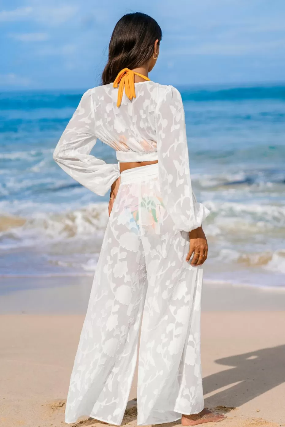 Online Cupshe Floral Puff Sleeve Cover-Up Top White
