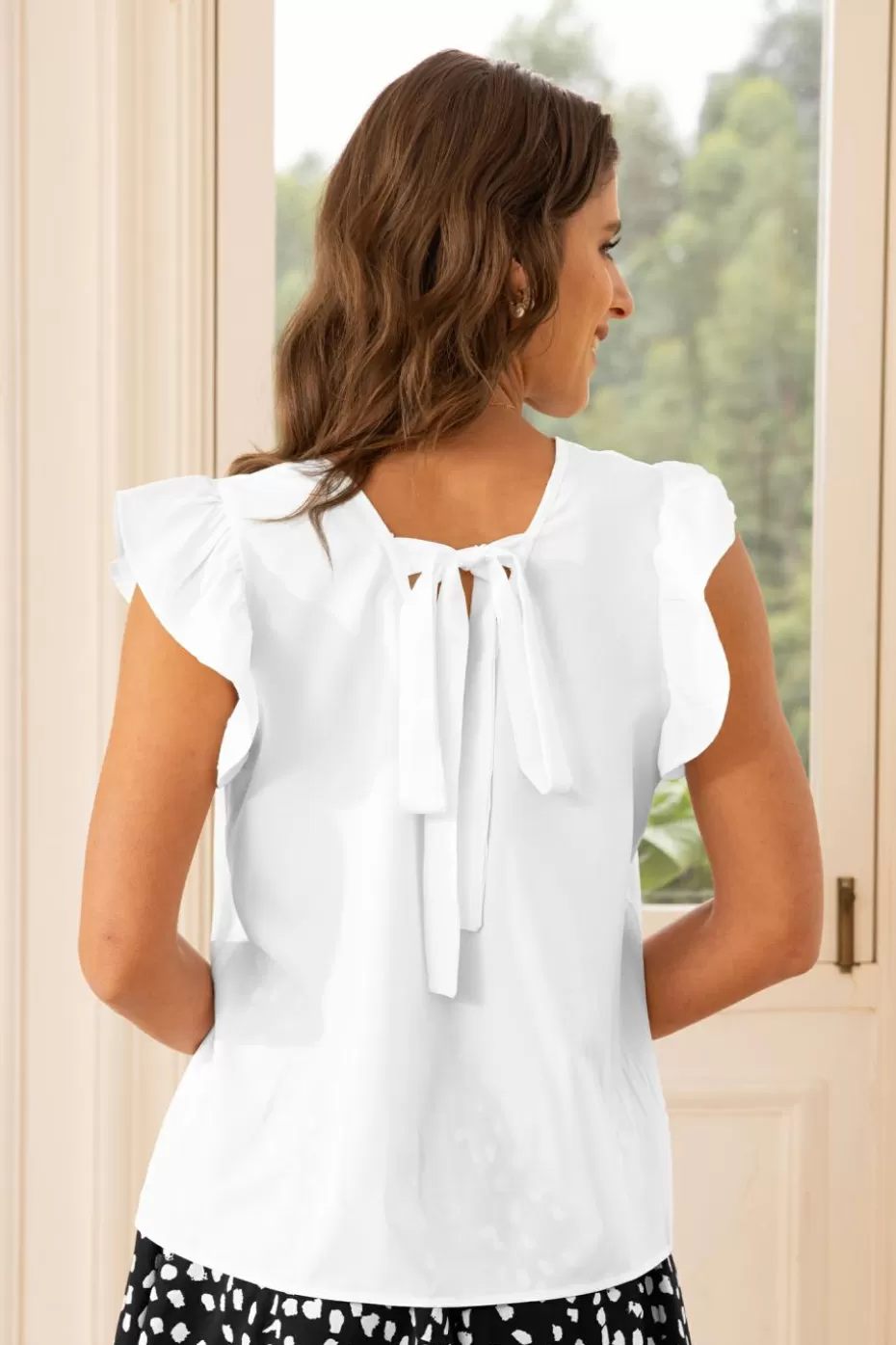 Sale Cupshe Flutter Sleeve Back Tie Blouse White