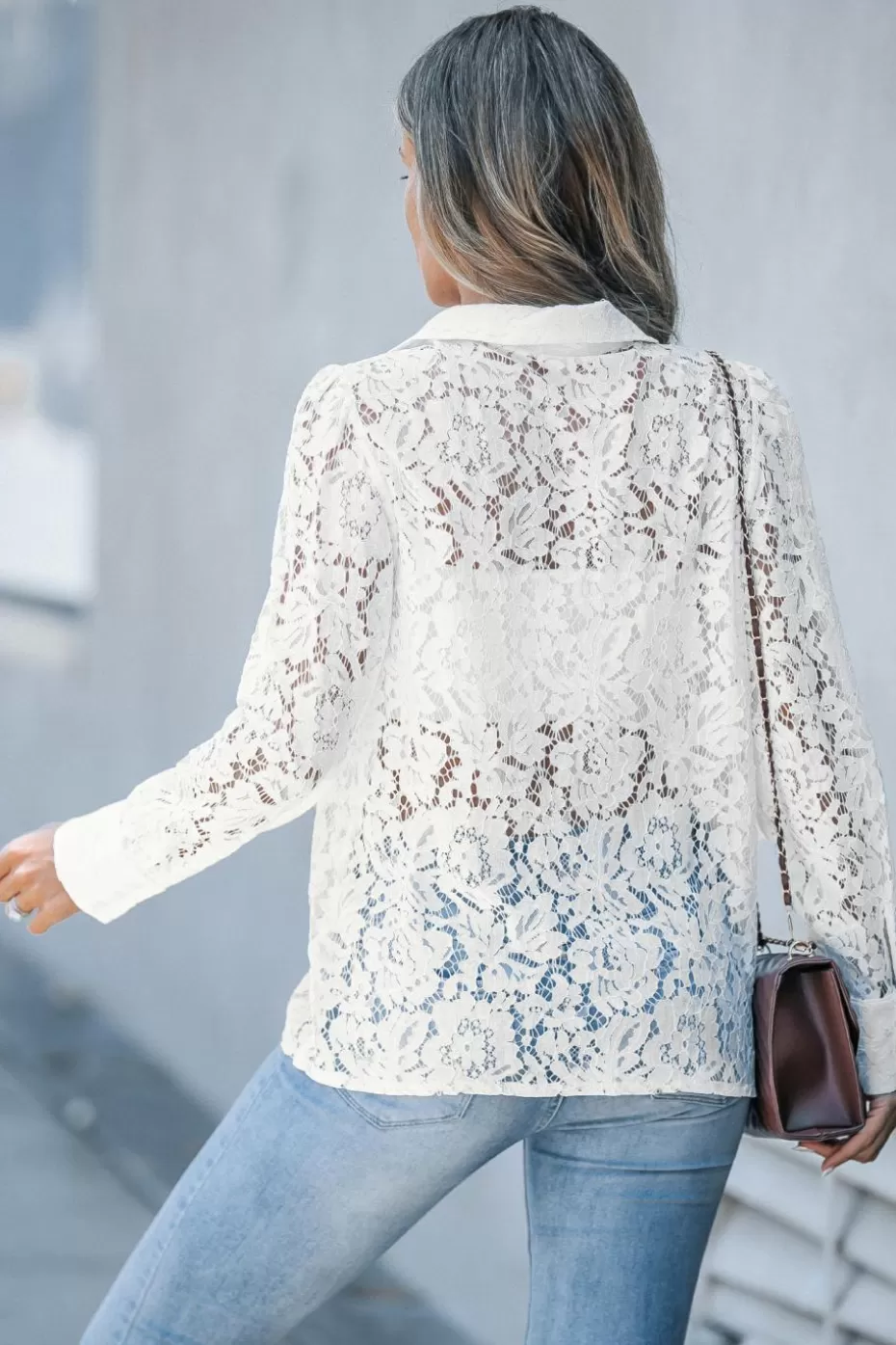 New Cupshe Lace Button-Up Blouse White