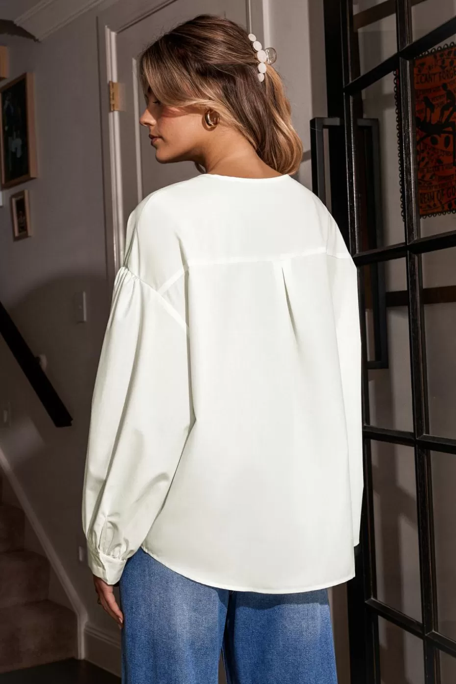 Online Cupshe Lantern Sleeve Shirt White