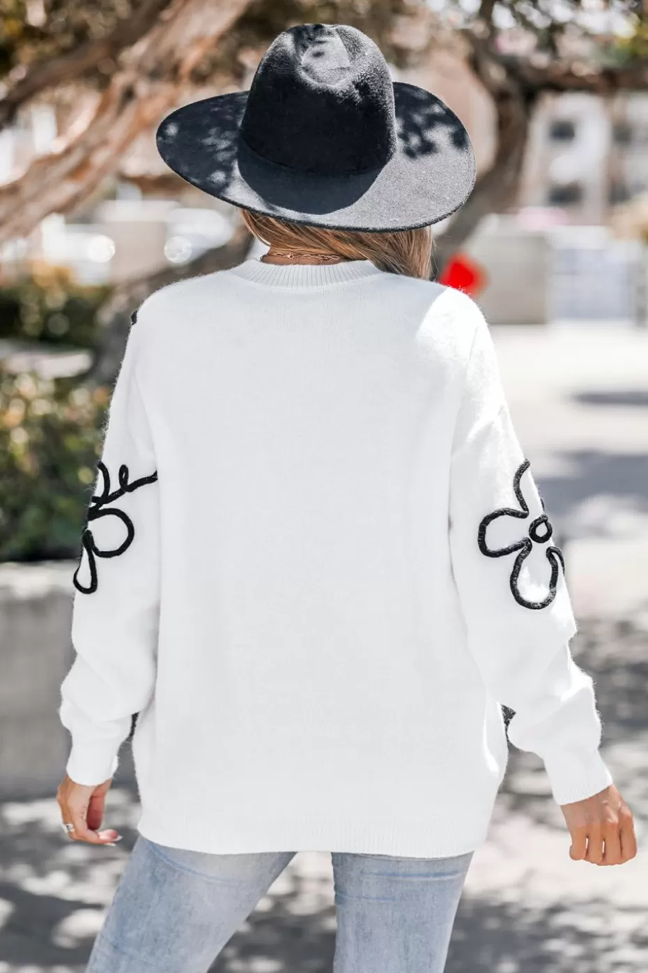 Flash Sale Cupshe Long Sleeve Floral Sweater White