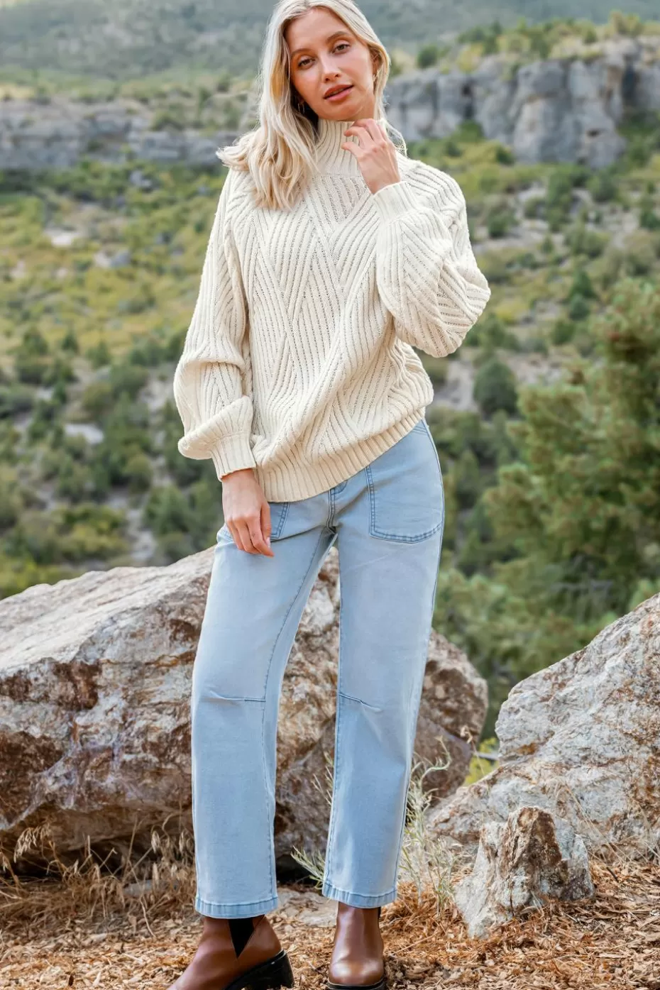 Store Cupshe Long Sleeve Turtleneck Sweater White