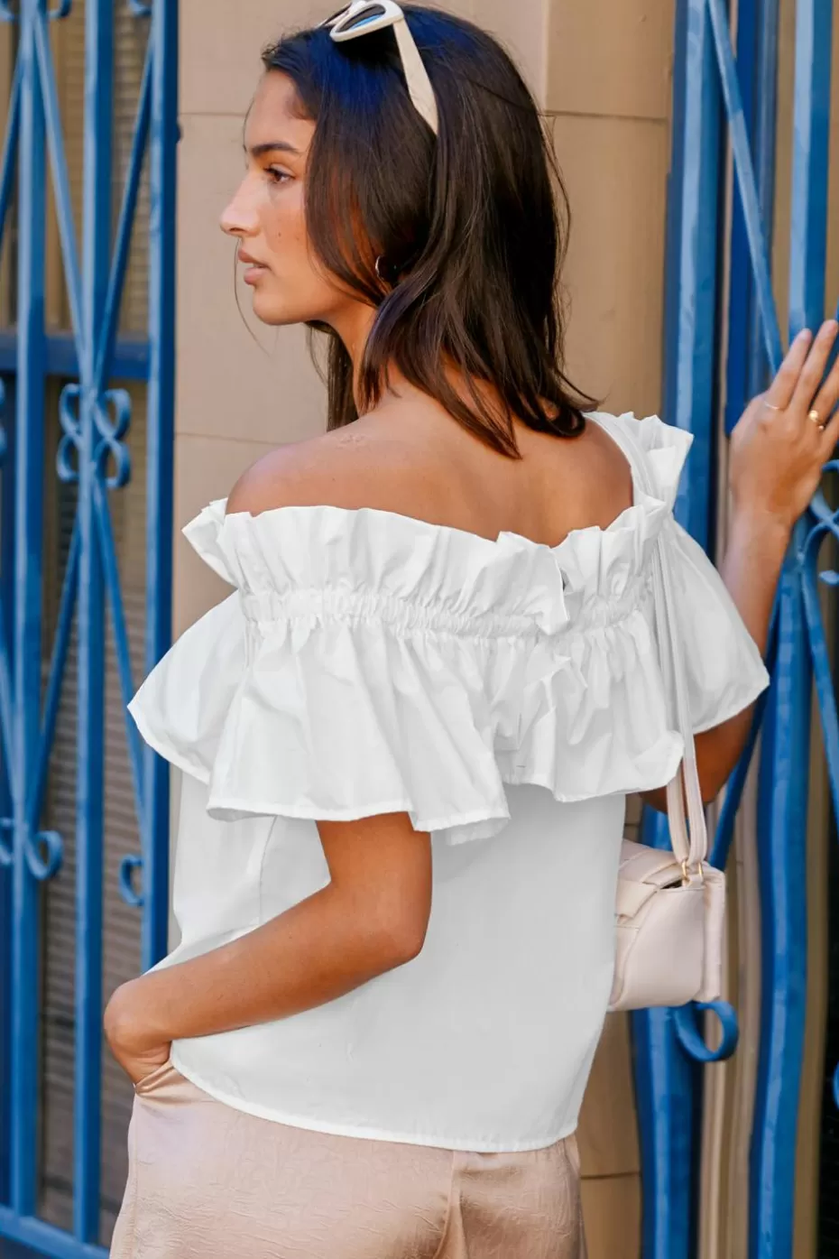 Online Cupshe Off-Shoulder Flounce Bodice Blouse White