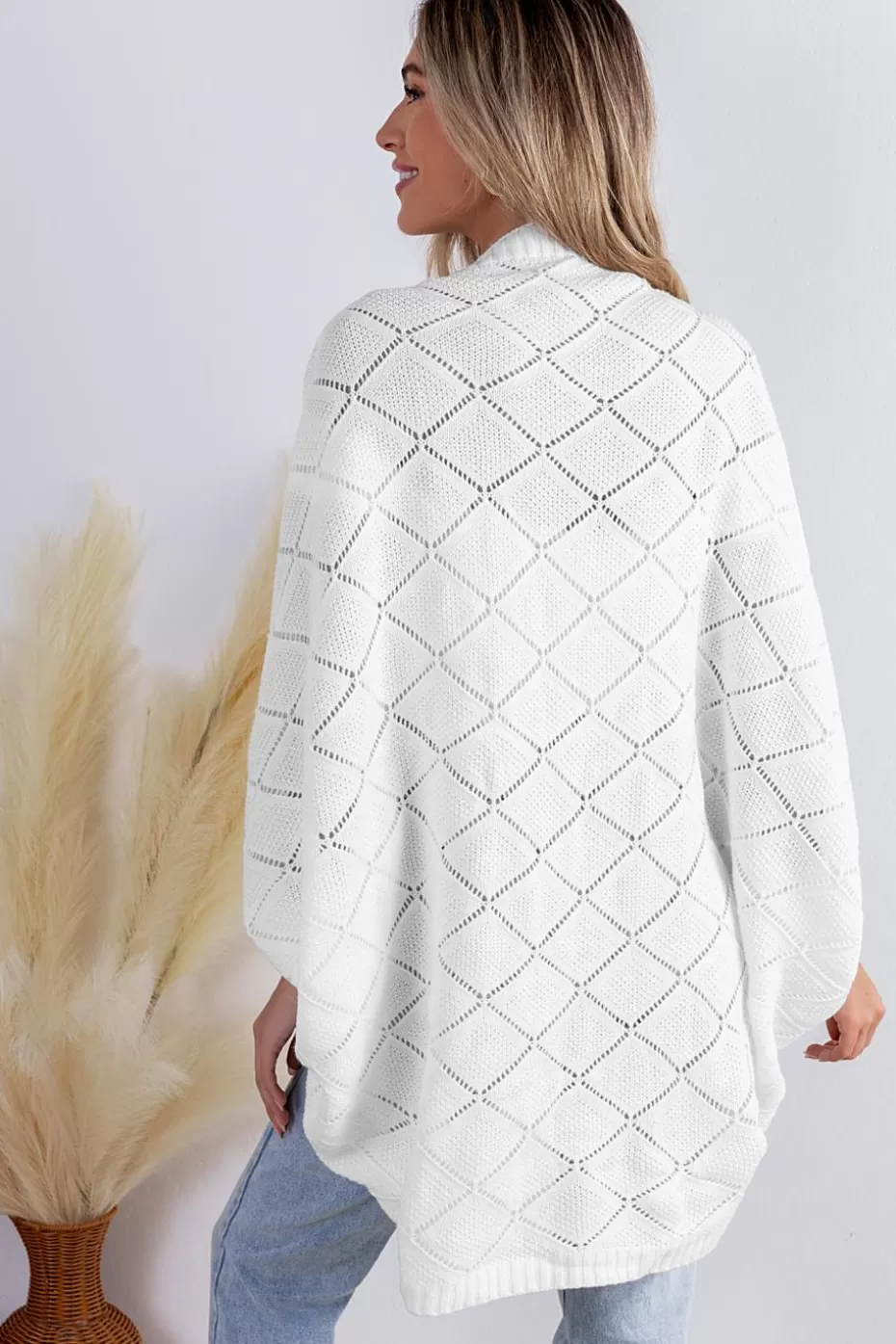 Store Cupshe Open Front Dolman Sleeve Knit Cardigan White