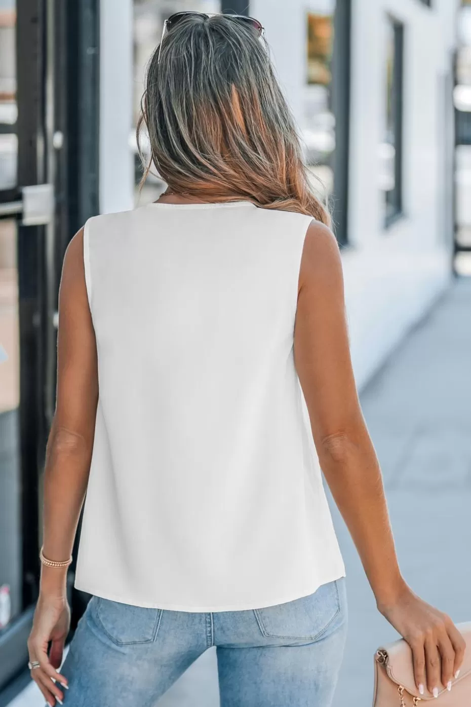 Best Sale Cupshe Paneled V-Neck Sleeveless Top White
