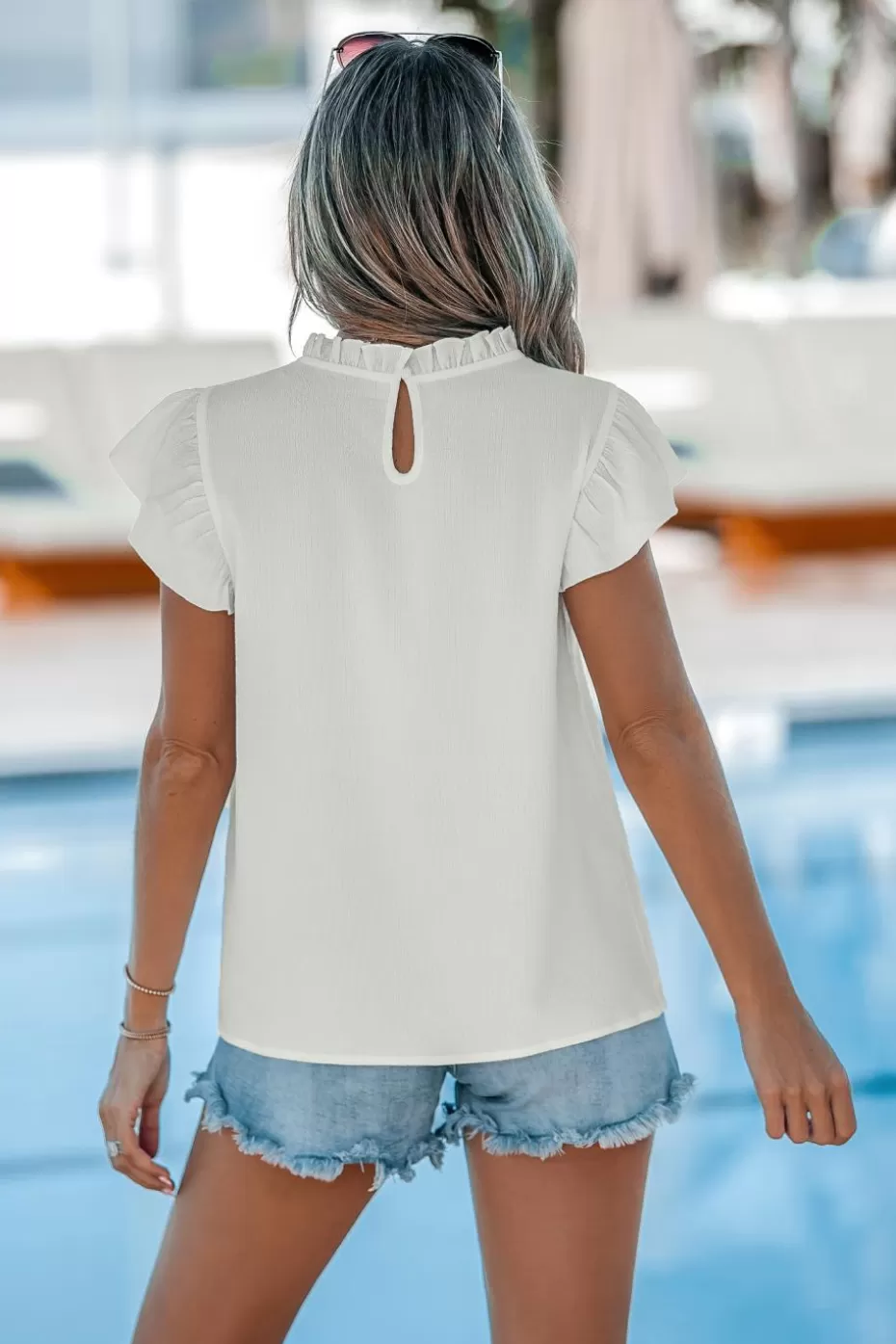 Hot Cupshe Pleated Flutter Sleeve Blouse White