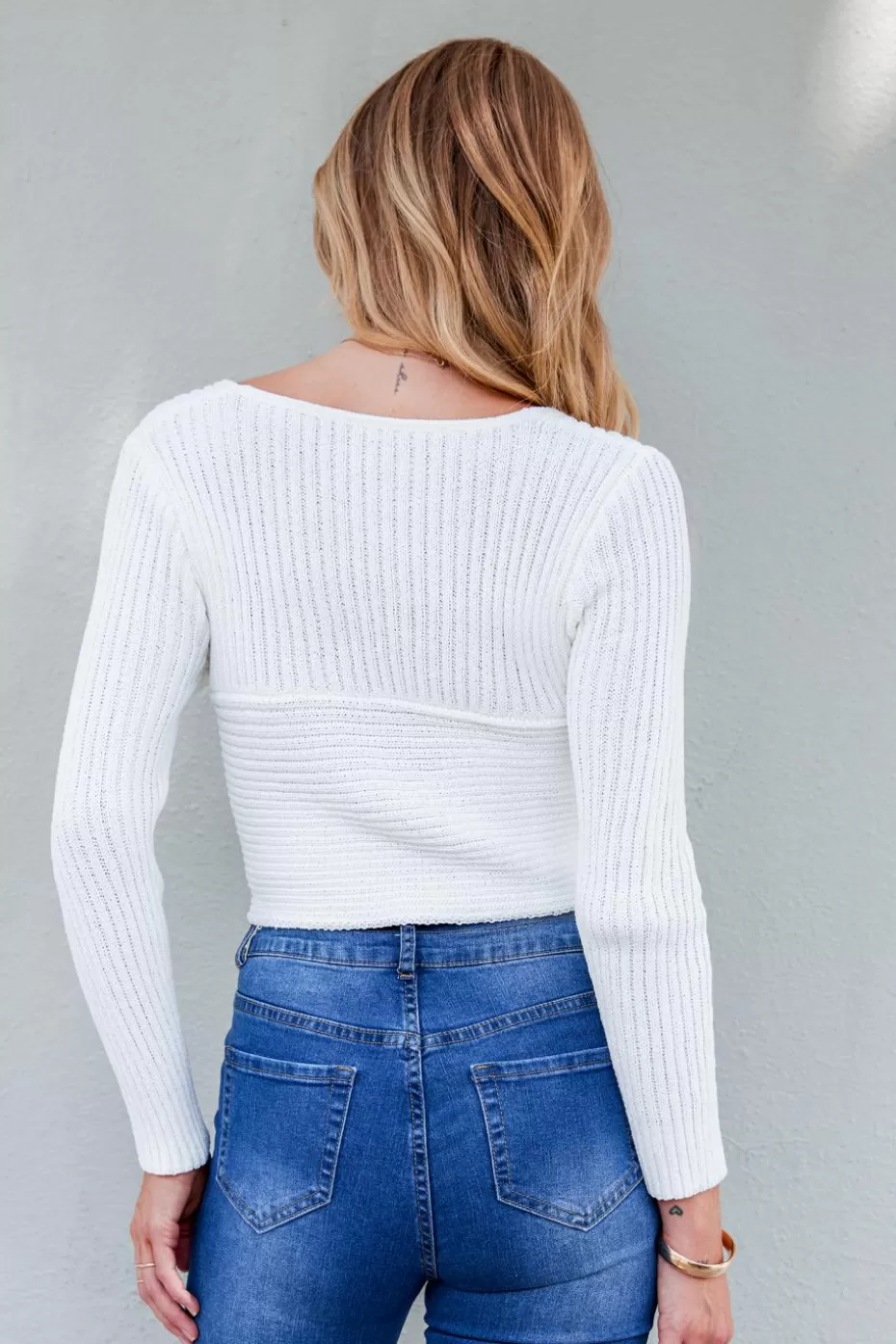 Outlet Cupshe Ribbed Knit Long Sleeve Wrap Crop Top White